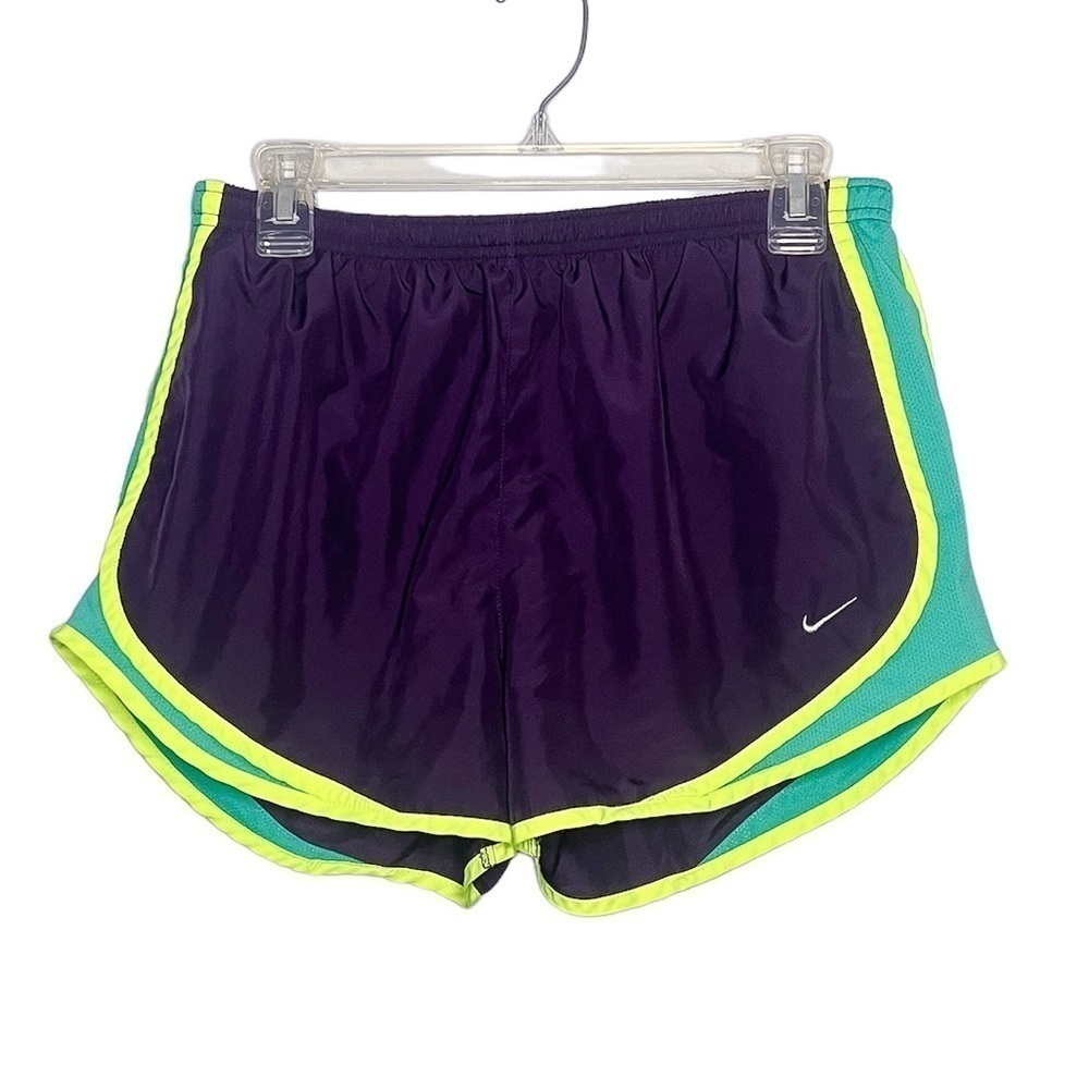 Nike Dri-Fit Dark Purple and Neon Yellow Running Shorts Large